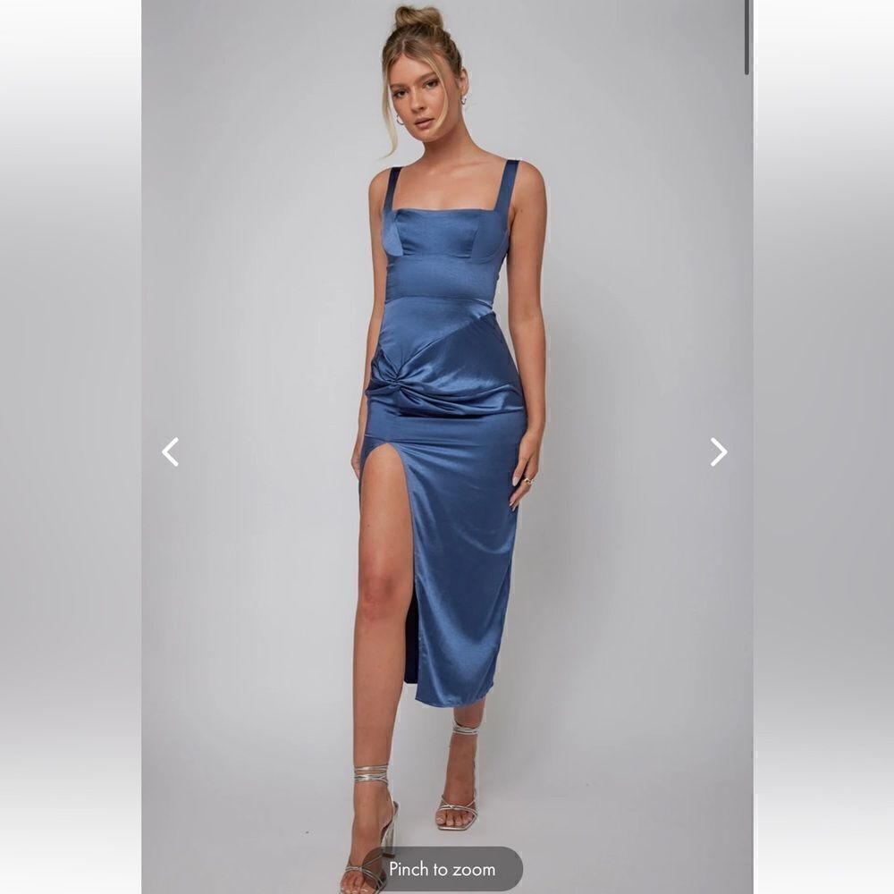 KRISTIN KNOTTED WAIST SPLIT MIDI DRESS NAVY✨